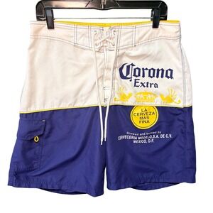 Corona Extra Board Shorts Mens 32 Blue White Colorblock Beer Swim Trunks Logo